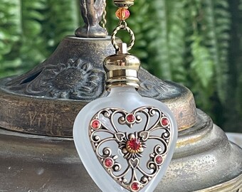 Essential Oil Perfume Bottle Necklace Rhinestone Heart Perfume Necklace