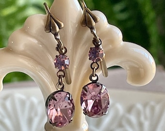 Pendientes colgantes de diamantes de imitación Swarovski rosa antiguo