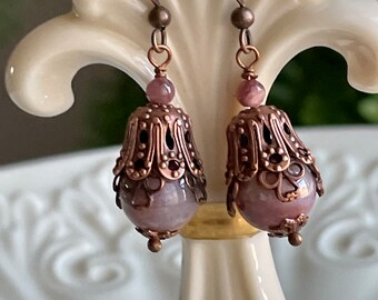 Stone And Copper Dangle Earrings