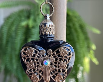 Vintage Black Glass Perfume Potion Bottle Necklace Essential Oil Necklace