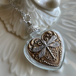 Vintage Glass Heart Perfume Bottle Necklace