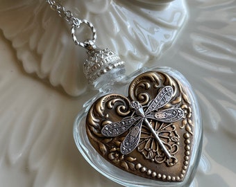 Vintage Glass Heart Perfume Bottle Necklace