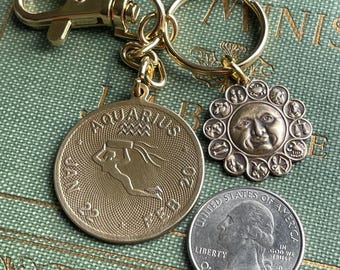 Zodiac Keychain: Solid Brass Gold Tone Astrology Charm
