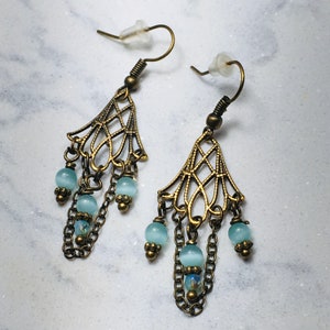 Brass And Stone Chandelier earrings