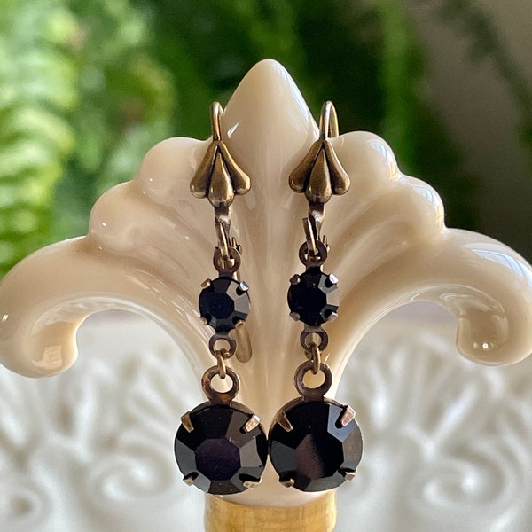 Jet Black Swarovski Strass Tropfen Ohrringe