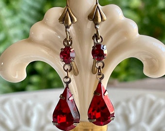 Red Swarovski Rhinestone Teardrop Earrings