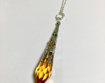 Topaz Gold Citrine Swarovski Pendulum Necklace