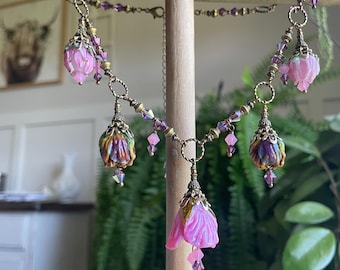 Collar de flores de cristal, collar de cuentas de cristal soplado y cristal austriaco