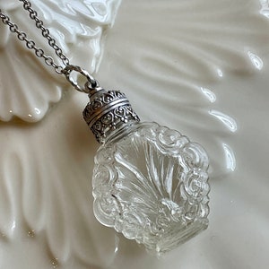 Vintage Embossed Glass Perfume Bottle Necklace