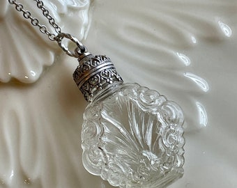 Vintage Embossed Glass Perfume Bottle Necklace