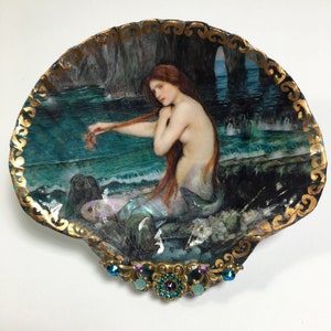 Decoupaged Shell Jewelry Dish, Mermaid By John William Waterhouse, Shell Jewelry Dish, Ring Dish, Trinket Dish
