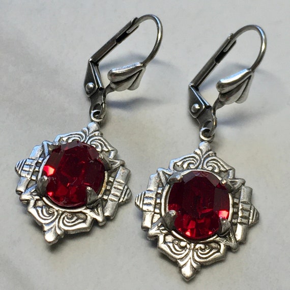 Siam Red Swarovski Rhinestone Dangle Earrings | Etsy