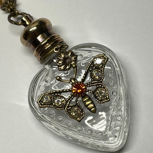 Butterfly Vintage Inspired Crystal Heart Perfume Bottle Necklace - Etsy