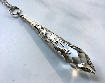 Rare Crystal silver Shade Pendulum  Swarovski 8611 Icicle Necklace Antique Silver plated Crystal Necklace