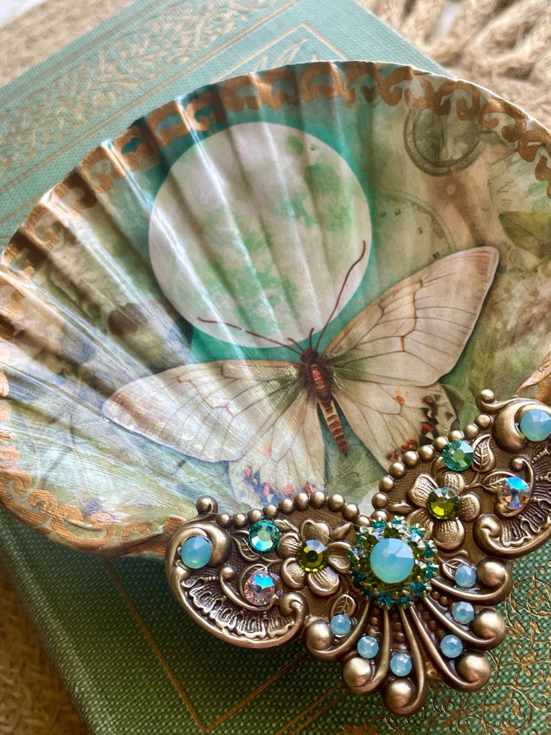 Decoupaged Shell Jewelry Dish: Moon Trinket Dish With Rhinestones - Etsy