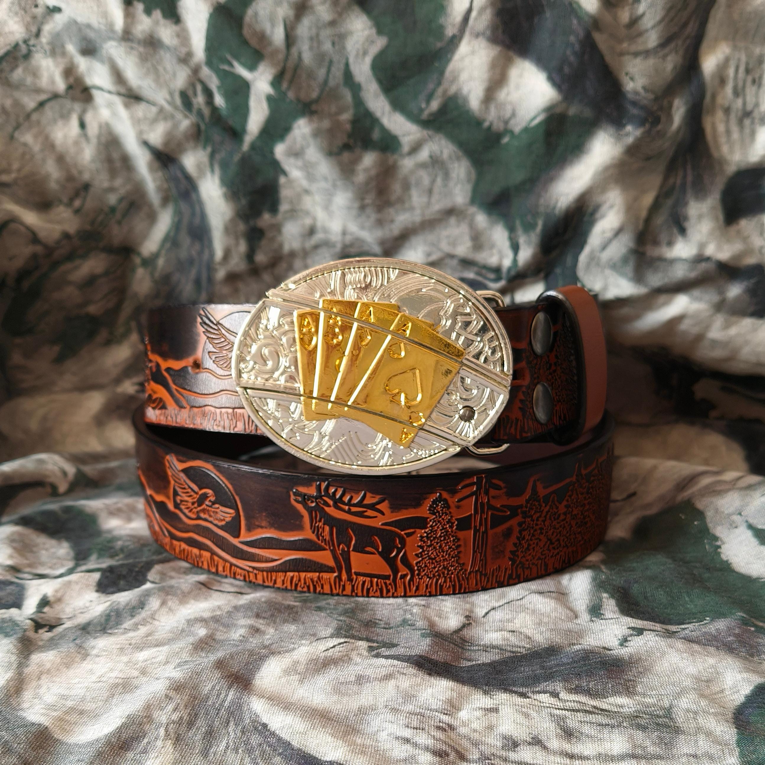 Ceinture Western En Cuir Véritable - Taille W32 - Style Ace - Occasion Très Bon état (origine Chine)