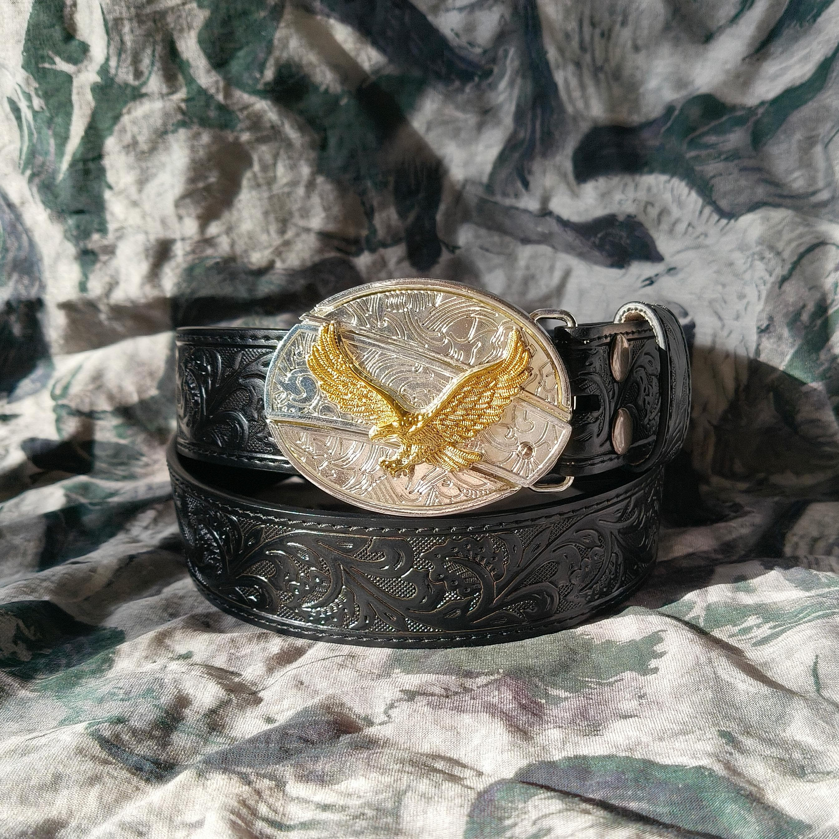 Coltello Arburesa Fibbia Per Cintura Western In Ottone Antico Set Da 3 Pezzi Design Floreale N 619353 - Foto 10