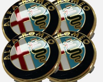 Lot de 4 enjoliveurs de roue dorés 50 mm pour Alfa Romeo