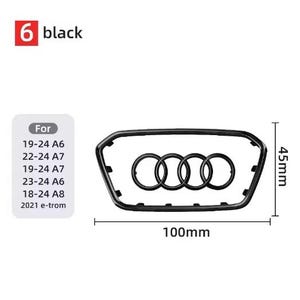 May include: Black car grille featuring the Audi logo, dimensions are 10cm wide and 4.5cm high. Suitable for Audi models from 2019-2024. The number 6 and the word "black" are in the top left corner.