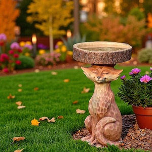 Elegant Fox Resin Bird Bath & Feeder – Outdoor Decorative Garden Bowl, Woodland Animal Yard Statue Accent for Patio, Lawn or Backyard Décor
