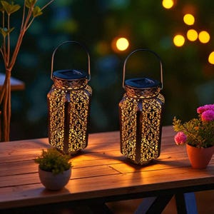 Vintage Solar Hanging Lantern for Garden and Patio | Rustic Outdoor Waterproof Lamp | Decorative Solar Light for Yard, Porch or Balcony