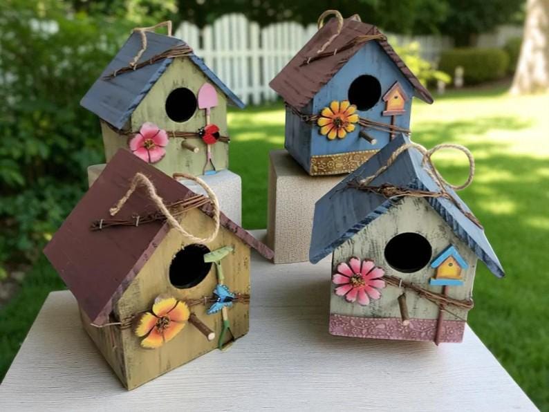thumbnail image 2 of Novelty Beach Hut Wooden Bird House Garden Retro Hanging Nesting Box 2 of 13