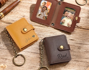 Personalized Leather Photo Keychain, Custom Picture Keychain for Men, Anniversary Gift for Him, Husband Boyfriend Gift