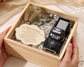 Personalized Wedding Gift Box, Just Married Car, Bride Groom Keepsake, Engagement Gift, Ring Bearer Box, Bridal Party Gift