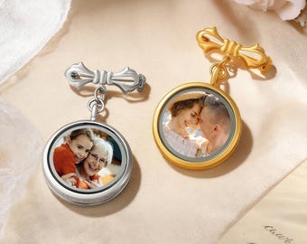 Personalized Photo Lapel Pin, Custom Wedding Bouquet Charm, Memorial Keepsake