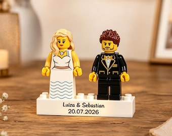 Custom Wedding Minifigure Cake Topper, Personalized Bride & Groom Building Wedding Ring Holder , Wedding Gift for Couple