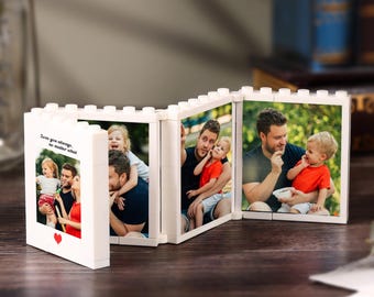 Daddy&Me personalized folding photo frame, customized building block mini album, unique Christmas creative gift for dad or grandpa
