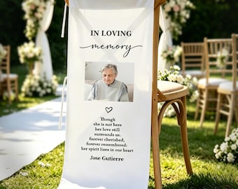 Personalized In Loving Memory Wedding Chair Banner, Custom Memorial Chair Cover, Reserved Seat Sign, Wedding Ceremony Remembrance Decor Gift