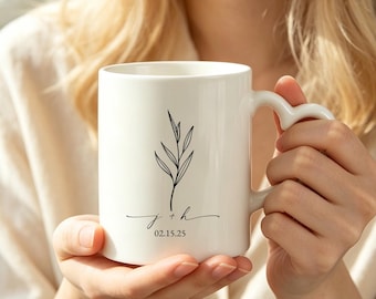 Personalized Heart Handle Ceramic Mug | Wedding, Anniversary Gift