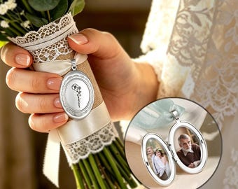 Custom Wedding Bouquet Photo Pendant, Personalized Vintage Photo Box Charm, Bridal Memory Keepsake, Wedding Gift