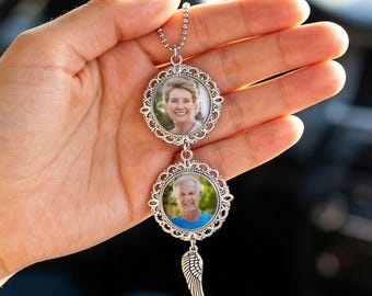 Custom Photo Memorial Ornament, Angel Wing Car Rearview Mirror Charm, Personalized In Memory Gift, Sympathy Keepsake for Loved Ones