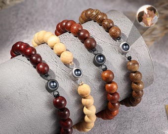 Personalized Photo Projection Wooden Bead Bracelet, Memorial Gift