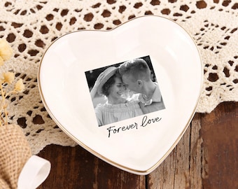 Personalized Photo Ring Dish for Mom, Ceramic Jewelry Tray, Birthday Gift Grandma