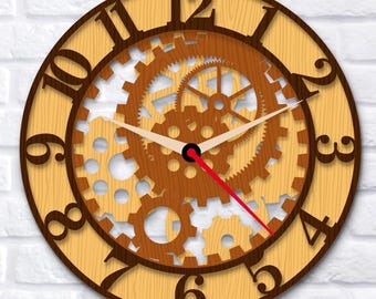Mechanical Gear Clock Face Svg Png Dxf, Multilayer Wooden Clock Base Vector, Laser, Layered Plywood, CNC, Glowforge, Digital Download.