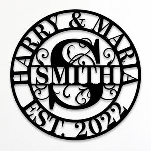 Letrero personalizado con nombre de pareja en formato SVG, PNG y DXF, monograma elegante dividido, apellido familiar, archivos de corte láser para plasma, descarga digital.