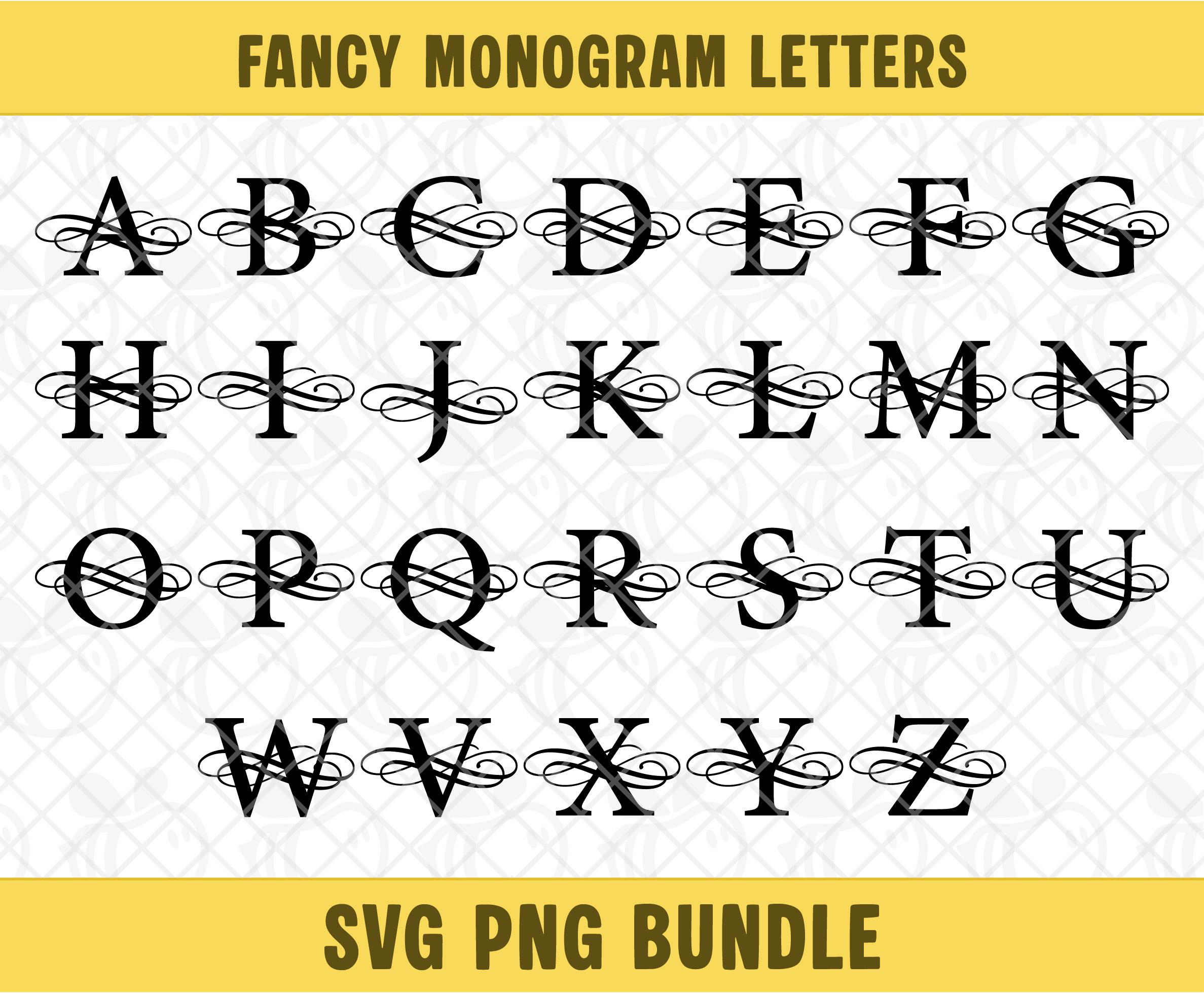 Fancy Monogram Letters SVG PNG Bundle, Monogram Alphabet Clipart ...