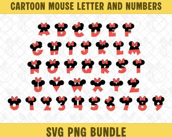 Cartoon Mouse Font: Nursery Letters and Numbers SVG PNG Bundle Clipart, Digital Download.