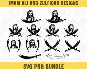 Pacchetto SVG PNG Imam Ali: Clipart della spada Zulfiqar, decorazioni islamiche, download digitale.