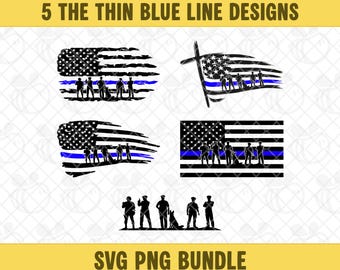 Dünne blaue Linie Flagge SVG PNG Bündel: Polizei Vektor Clipart (digitaler Download)