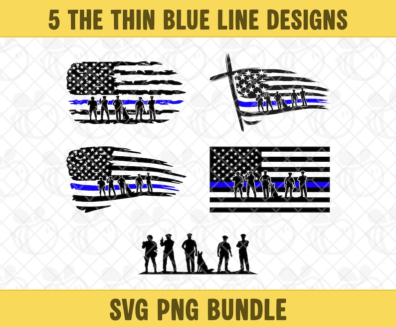 Thin Blue Line Flag SVG PNG Bundle: Police Vector Clipart (digital ...