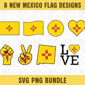 New Mexico Flag SVG PNG Bundle, New Mexico Flag Clipart, New Mexico Map Vector, New Mexico Love, Digital Download.