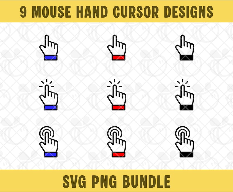 9 Mouse Cursor Icons SVG PNG Bundle, Hand Cursor Vector, Cursor Symbol ...