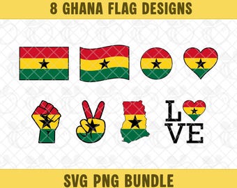 Ghana Flag SVG PNG Bundle, Ghana Flag Clipart, Ghana Map Vector, Ghana Love, Digital Download.
