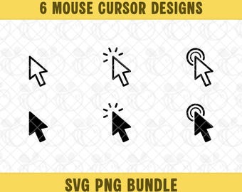 6 Mouse Cursor Icons SVG PNG Bundle, Mouse Cursor Vector, Cursor Symbol Clipart, Screen Element, Digital Download.