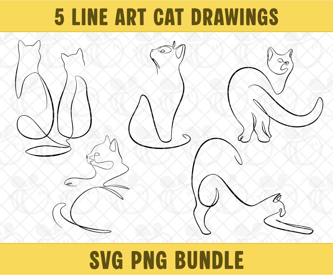 Line Art Cat Drawing SVG PNG Bundle, Line Art Cat Clipart, Cat Vector ...