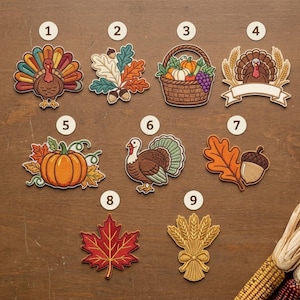 Custom Thanksgiving Patches, Embroidered Turkey Pumpkin Appliques, Autumn Leaf Acorn Wheat Iron On Badges, Harvest Gift for Coats, Bags, DIY